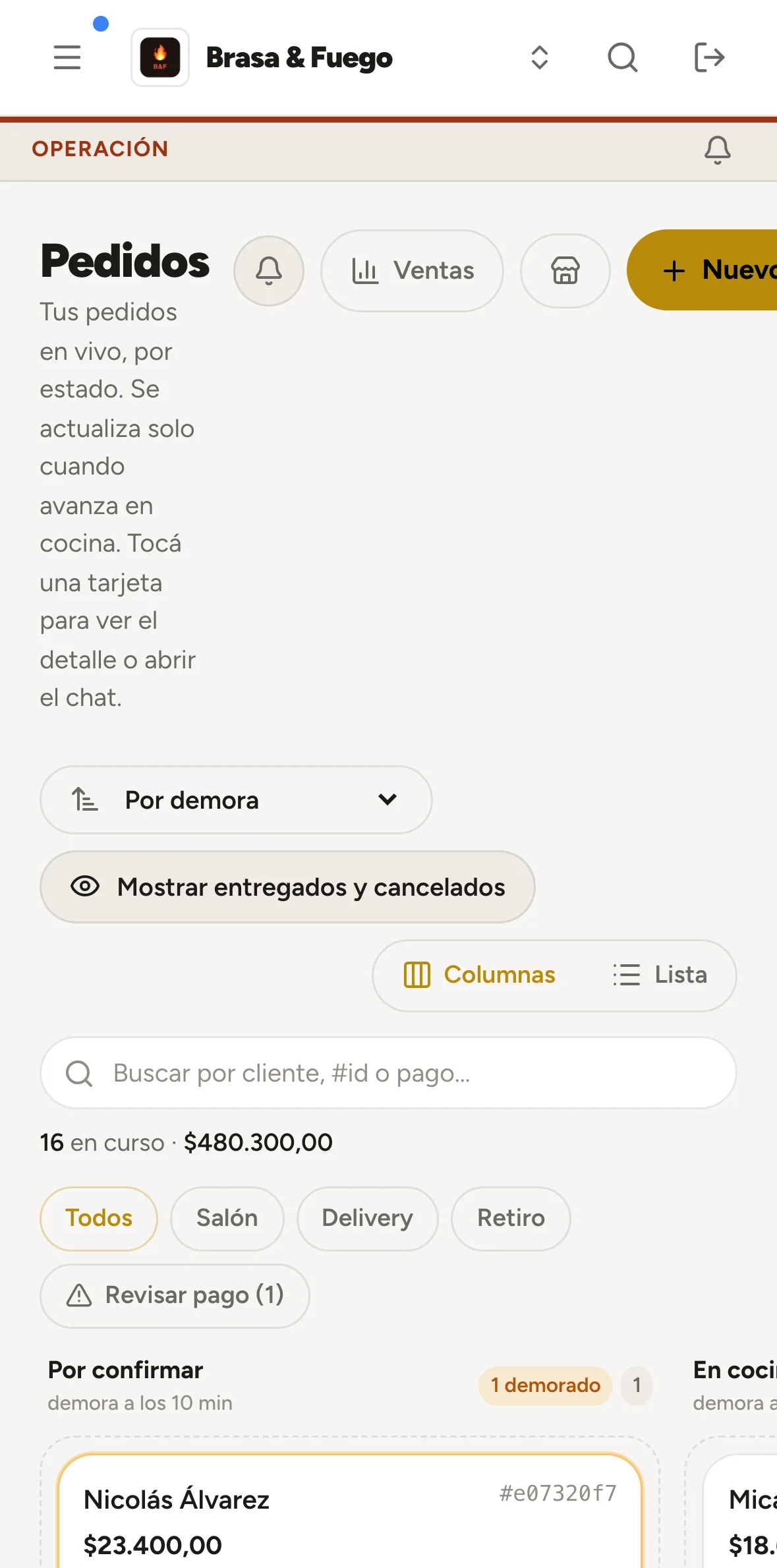 Los pedidos por estado
