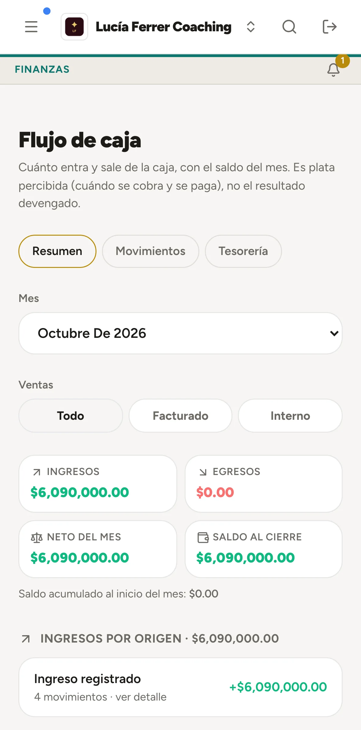su flujo de caja del mes