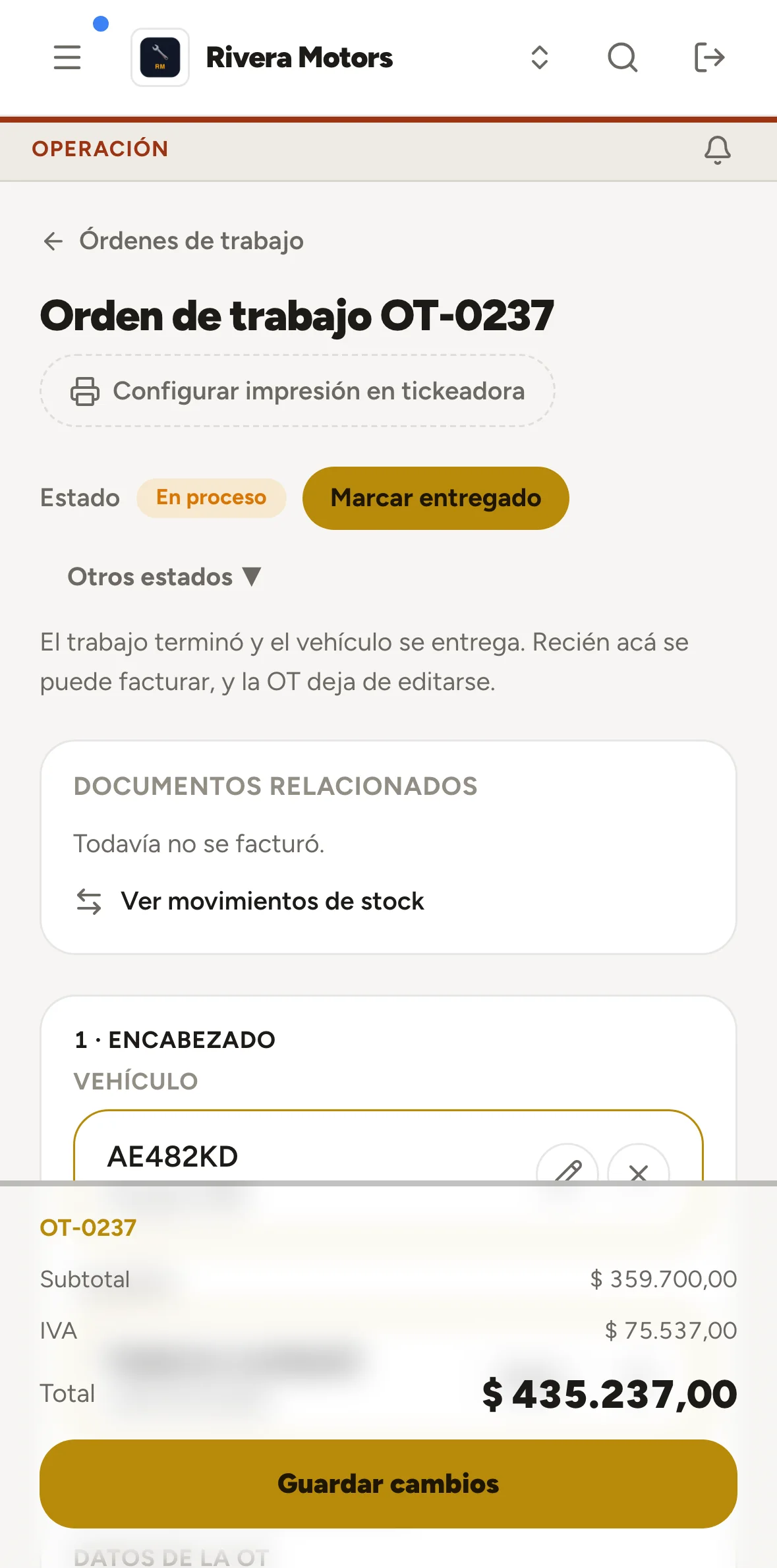 Orden de trabajo en el celular